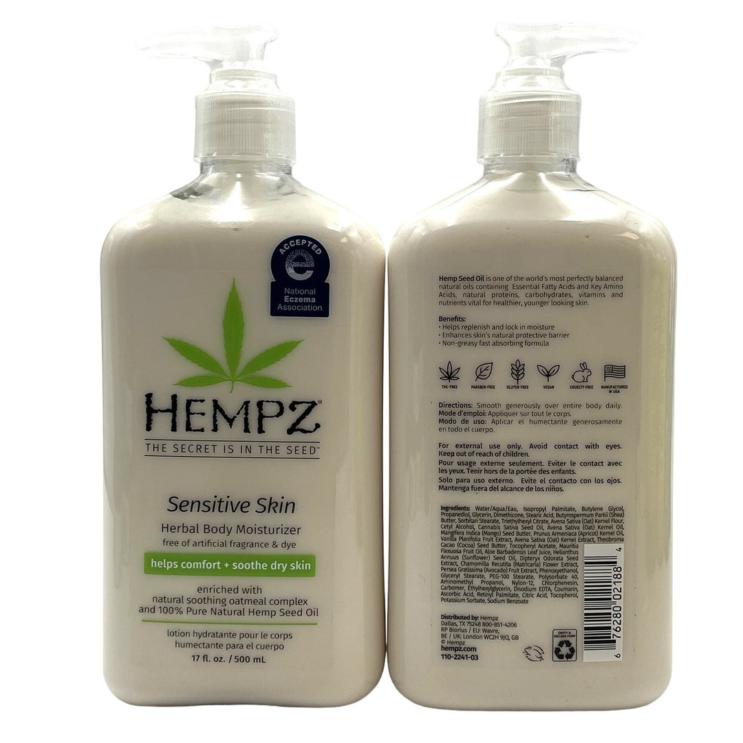 Hempz Sensitive Skin Herbal Body Moisturizer Comfort+Soothe Dry Skin 17 oz-2 Pack