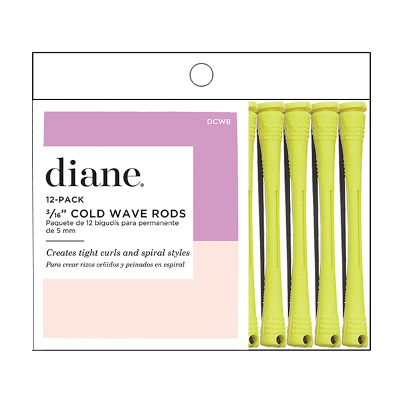 Diane Cold Wave Perm Rods, 12 Pack-(G) Long Yellow 3/16"