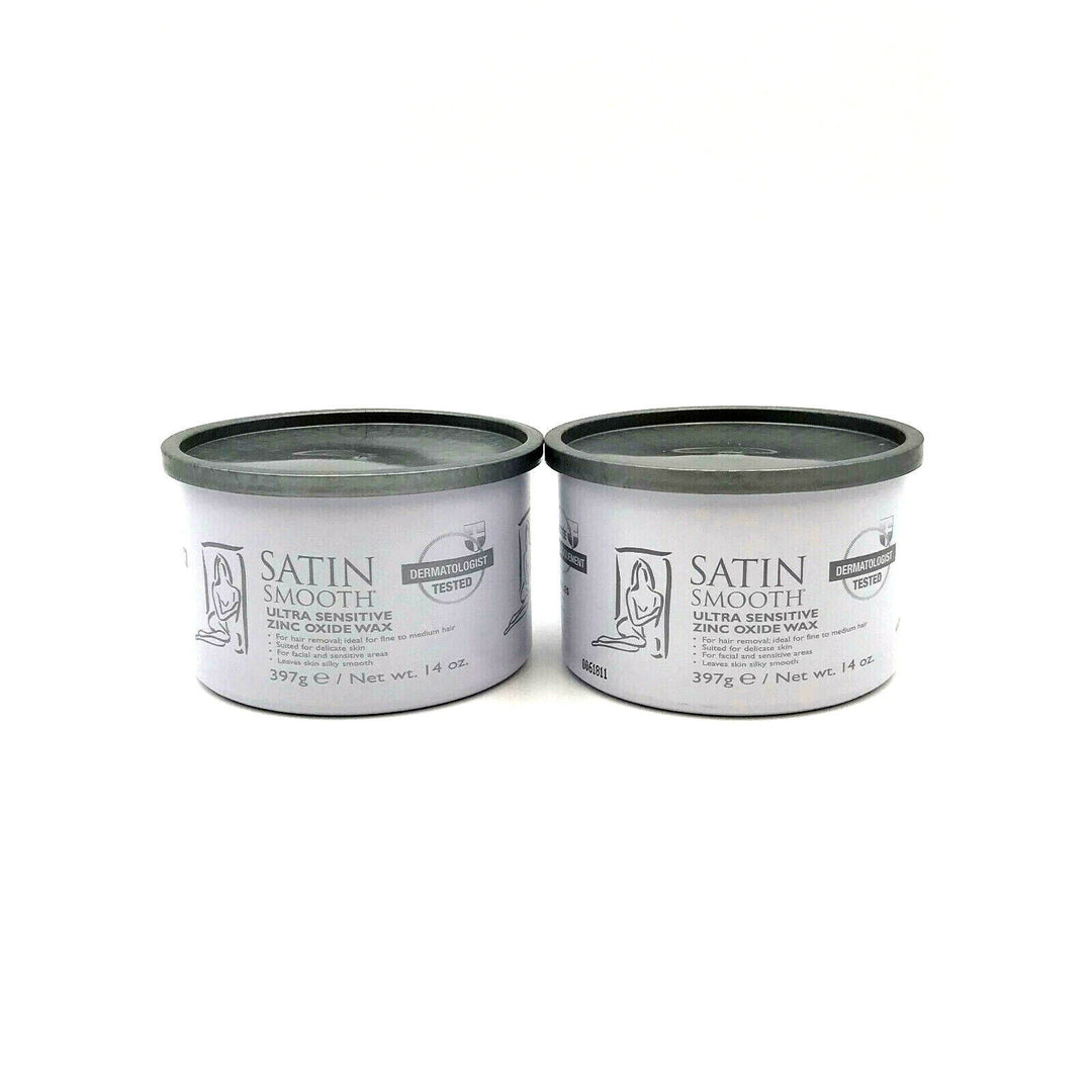 Satin Smooth Ultra Sensitive Zinc Oxide Wax For Fine To Medium Hair 14 oz-2 Pack