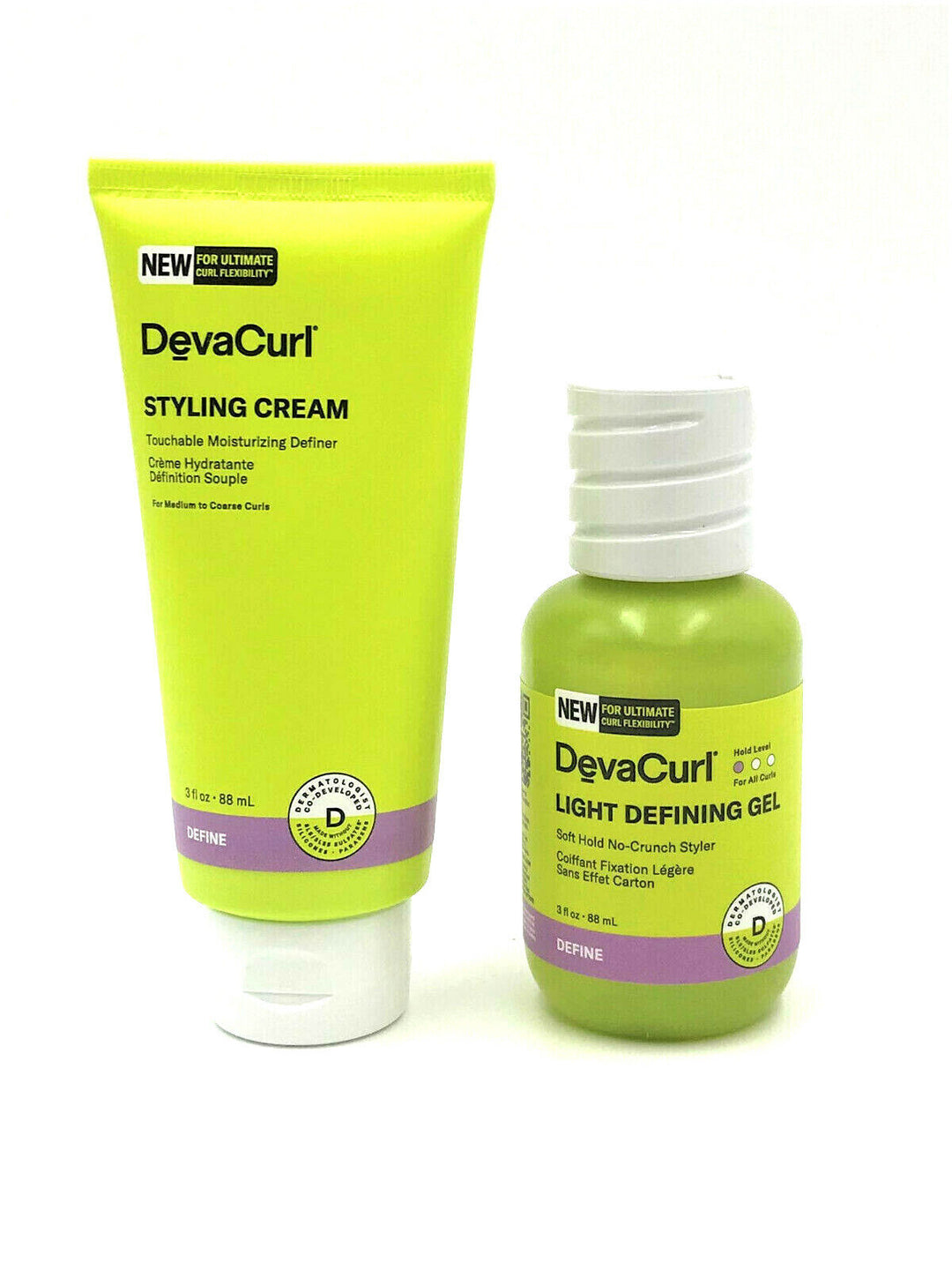 DevaCurl Light Defining Gel Soft Hold & Styling Cream Moisturizing Definer 3 oz Duo