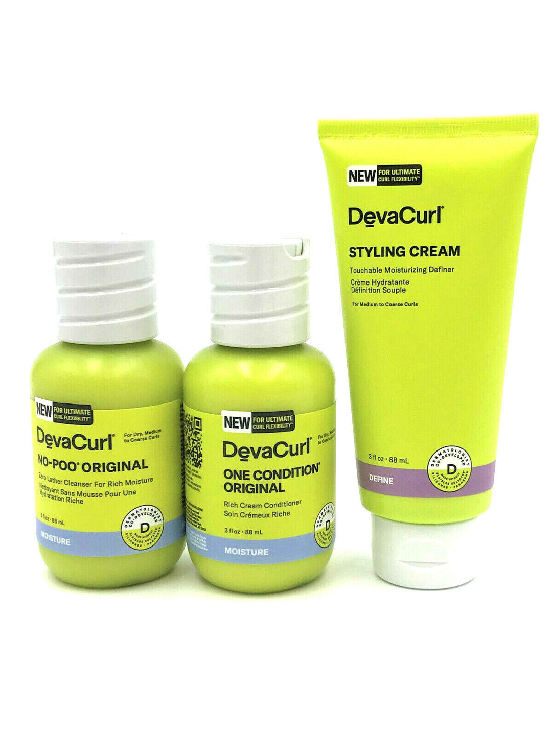 DevaCurl No-Poo Original Zero Lather Cleanser, Rich Cream Conditioner & Cream 3 oz Trio