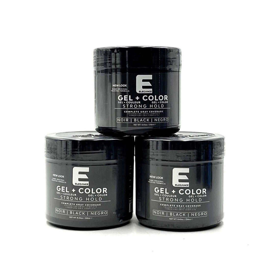 Elegance Gel+Color Black Complete Gray Coverage Strong Hold 8.4 oz-3 Pack