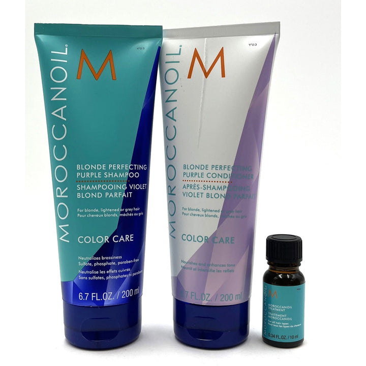 Moroccanoil Blonde Perfecting Purple Shampoo, Conditioner & Oil Trio