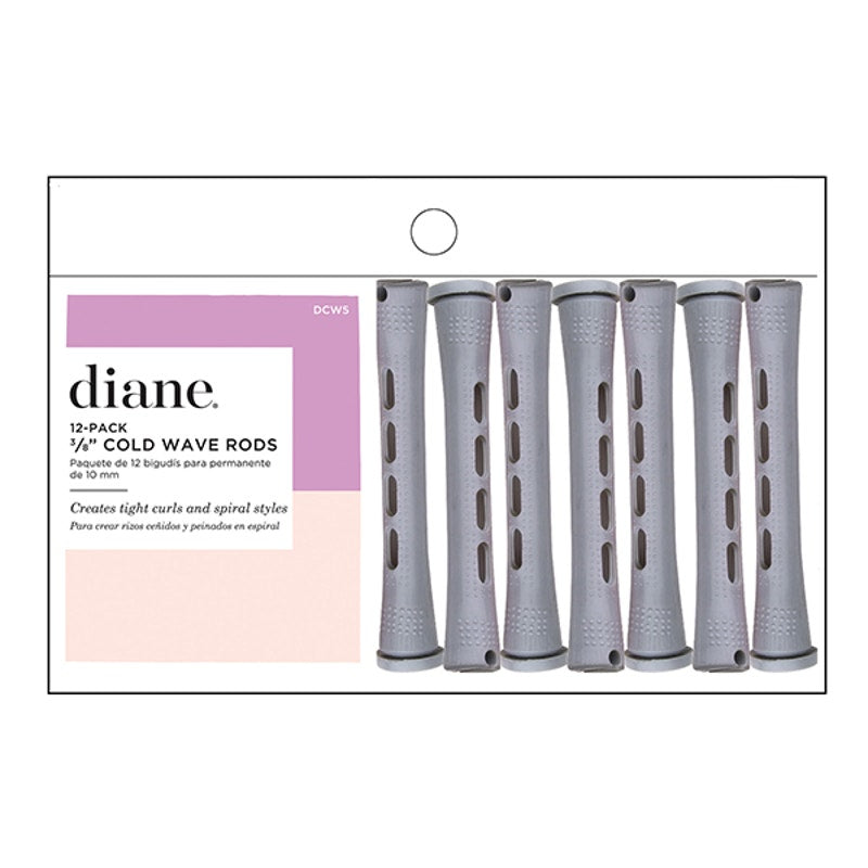 Diane Cold Wave Perm Rods, 12 Pack-(J) Long Grey 3/8"