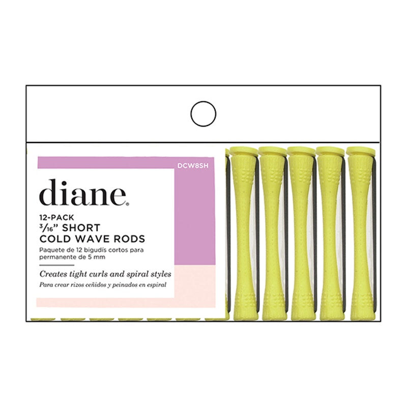 2XDiane Cold Wave Perm Rods, 12 Pack-(C) Short Yellow 3/16"