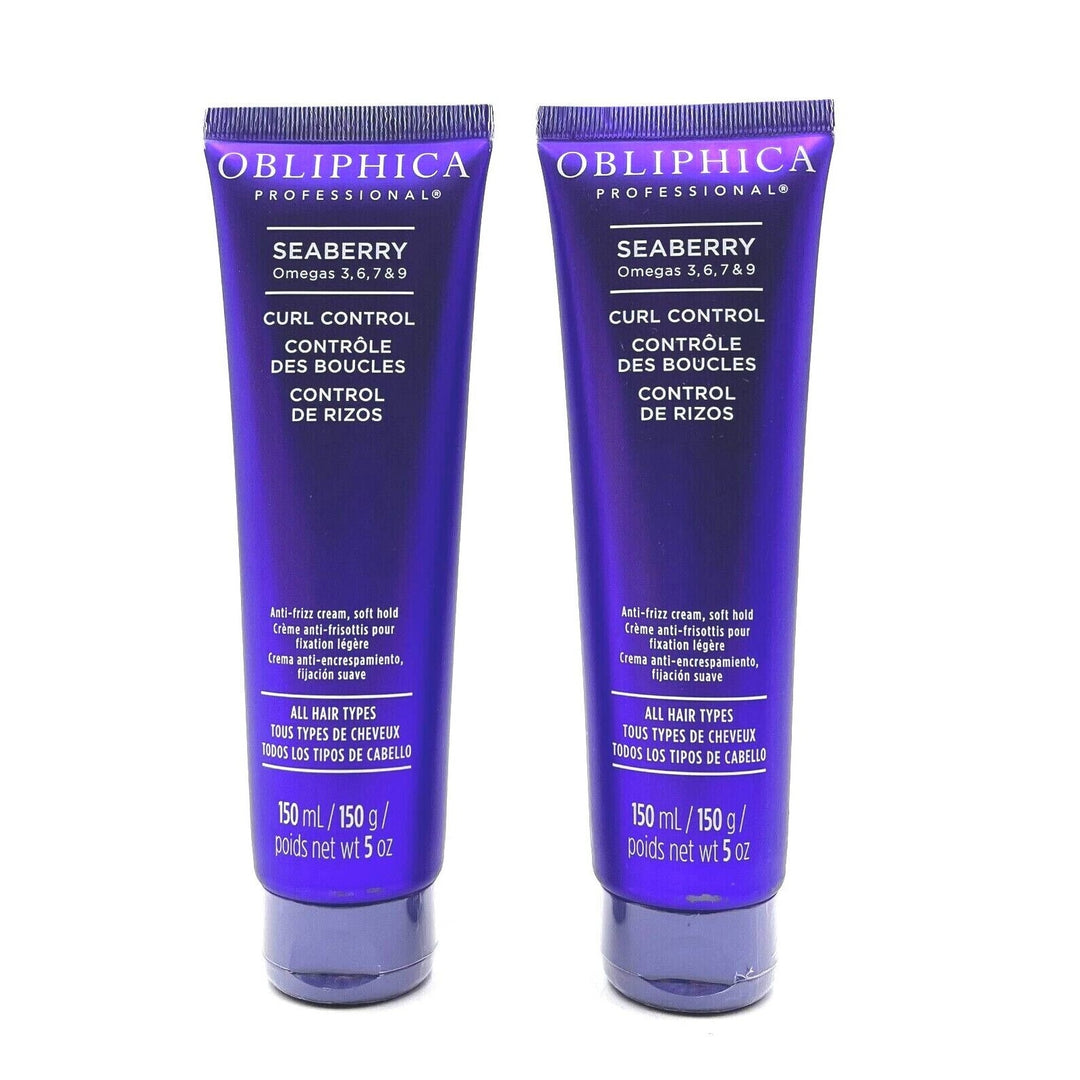 Obliphica Seaberry Omegas Curl Control Anti-Frizz Cream, Soft Hold 5 oz-2 Pack