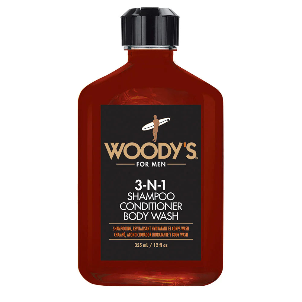 Woodys 3-In-1 Shampoo Conditioner Body Wash 12 oz