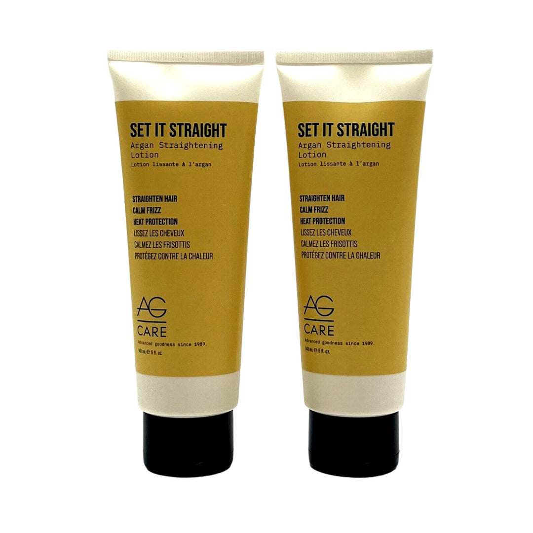 AG Care Set It Straight Argan Straightening Lotion Frizz Heat Protection 5 oz-2Pack
