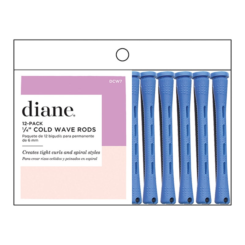 Diane Cold Wave Perm Rods, 12 Pack-(H) Long Blue 1/4"