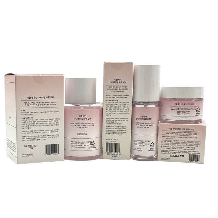 Reclar Korean Premium Skin Care Anti-Aging Bundle Products (Toner, Serum & Cream)