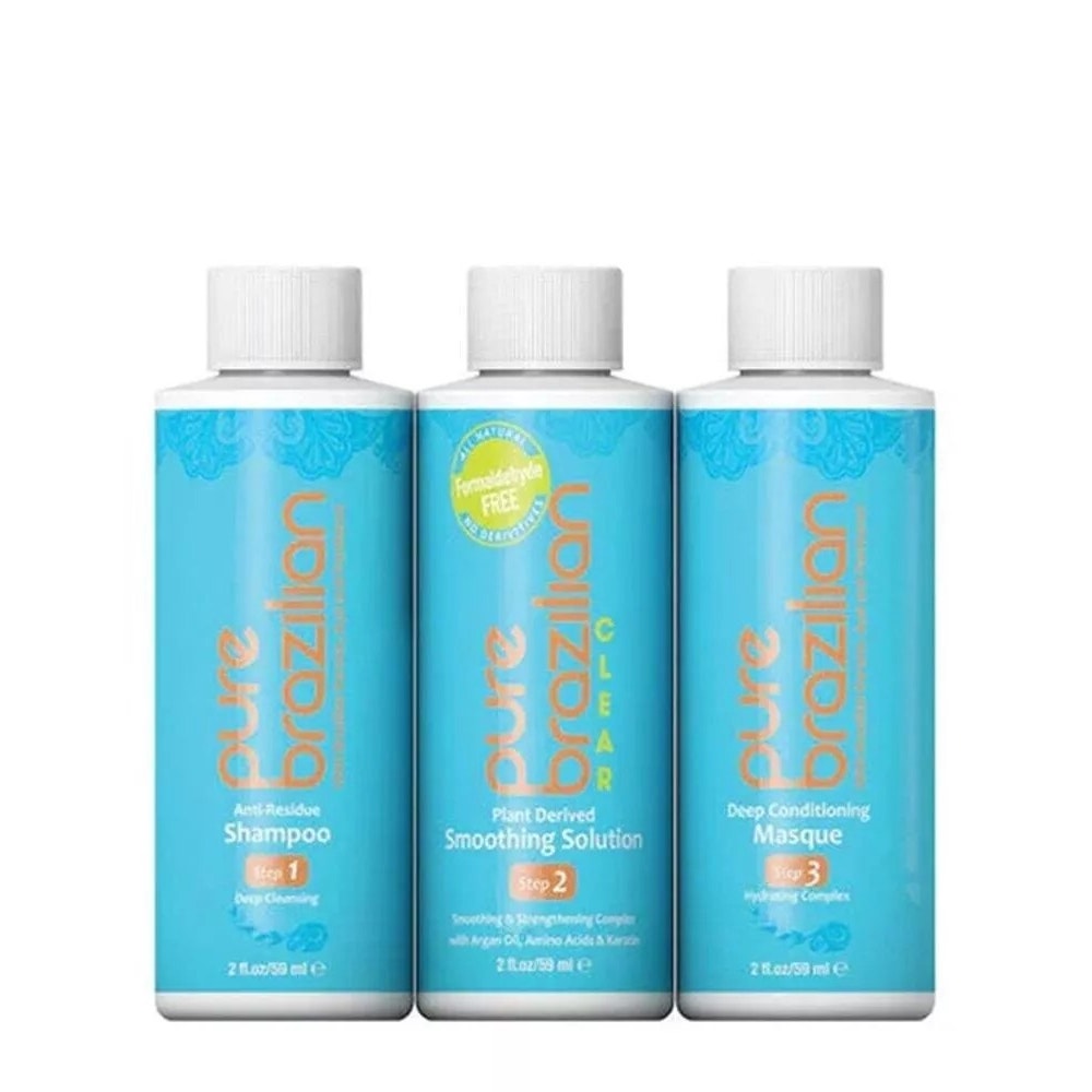 PURE BRAZILIAN Clear Solution Mini Salon Kit Shampoo, Smoothing Solution, Mask
