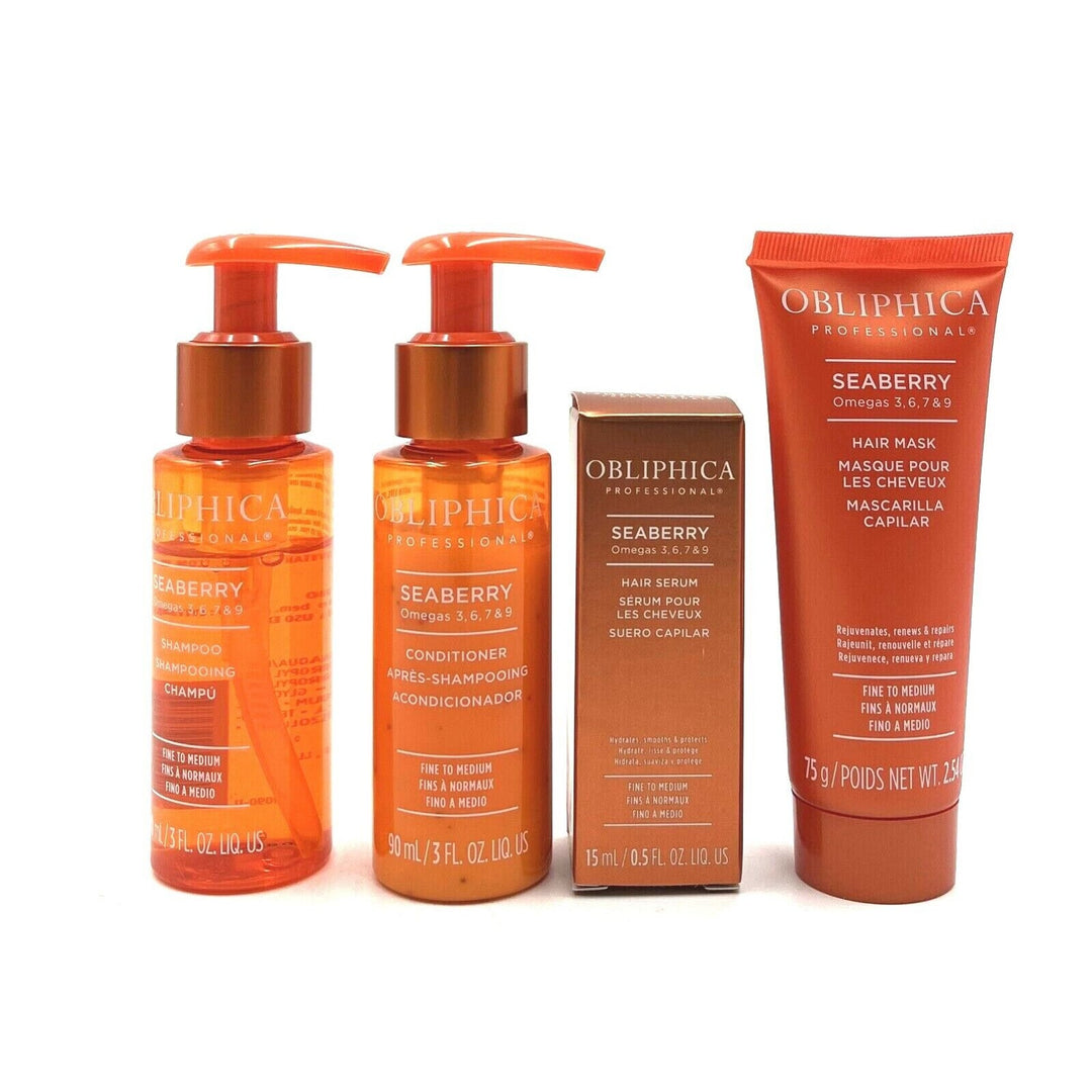 Obliphica Seaberry Fine To Medium Travel Kit (Shampoo/Conditioner/Mask/Serum)