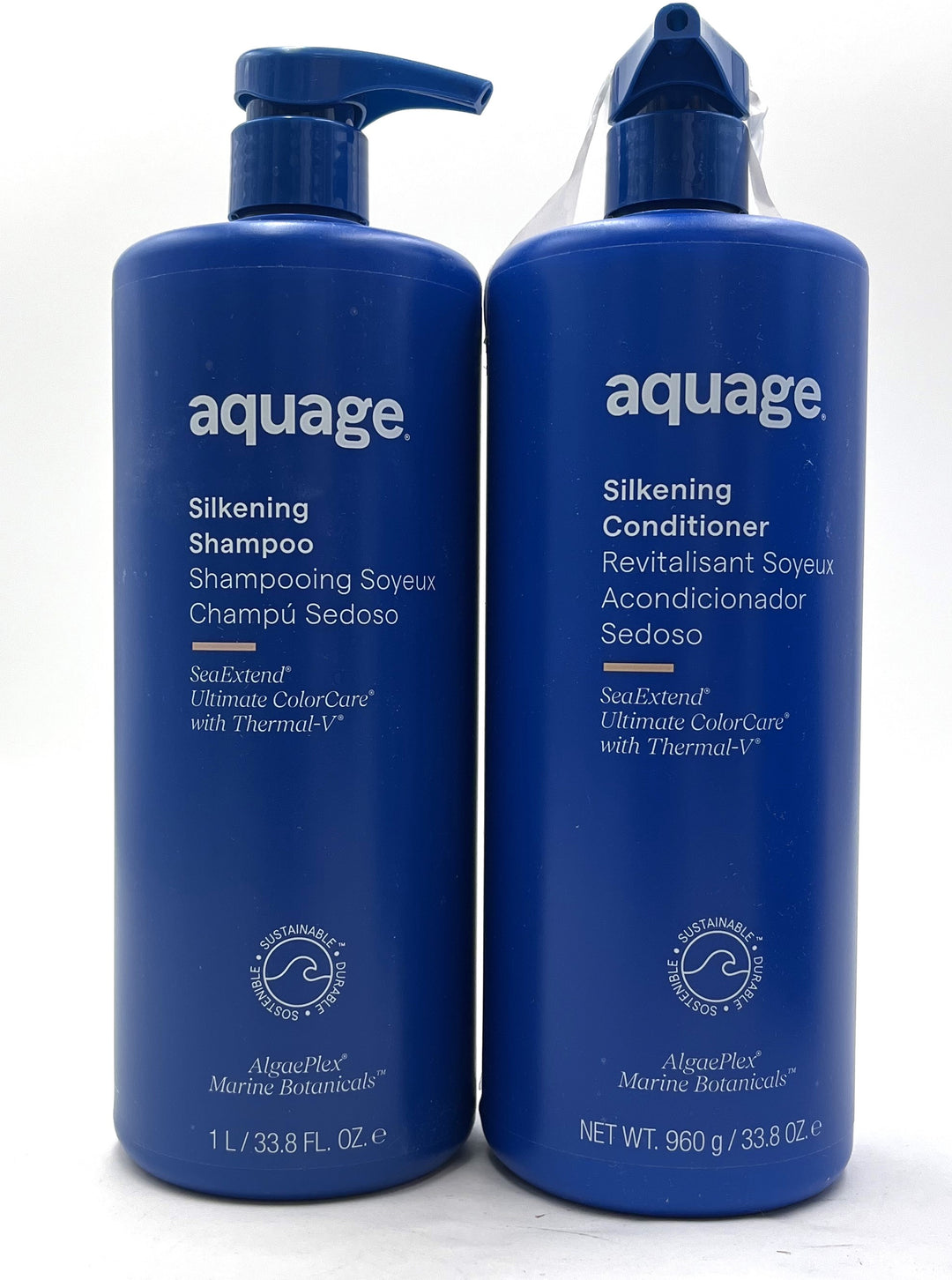 Aquage Sea Extend Silkening Shampoo & Conditioner/Frizzy Hair 33.8 oz