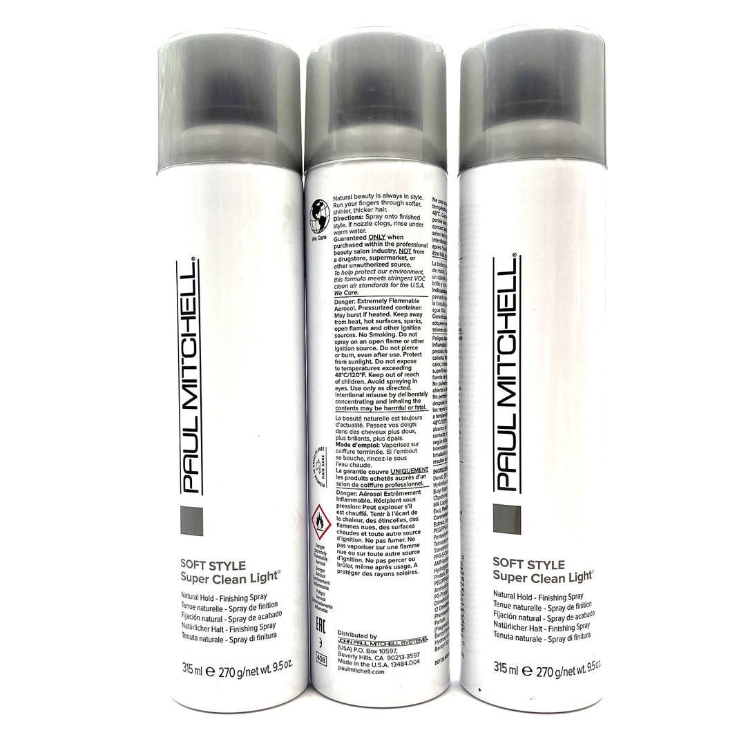 Paul Mitchell Soft Style Super Clean Light Natural Hold-Finishing Spray 9.5 oz-3 Pack