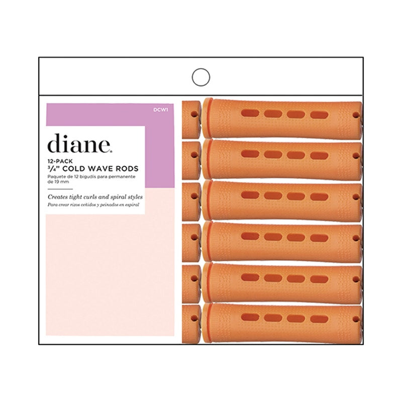 Diane Long Cold Wave Perm Rods, 12 Pack-Tangerine 3/4"