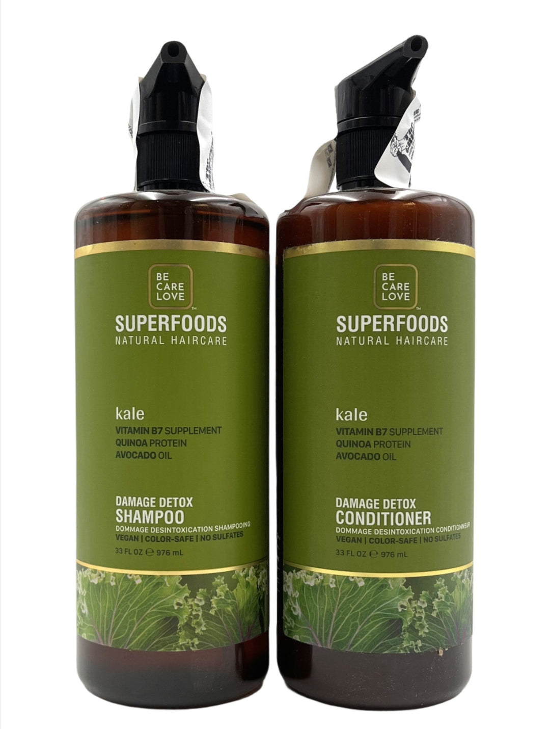 Be Care Love Kale Vitamin B7 Supplement Damage Detox Shampoo & Conditioner 33 oz Duo