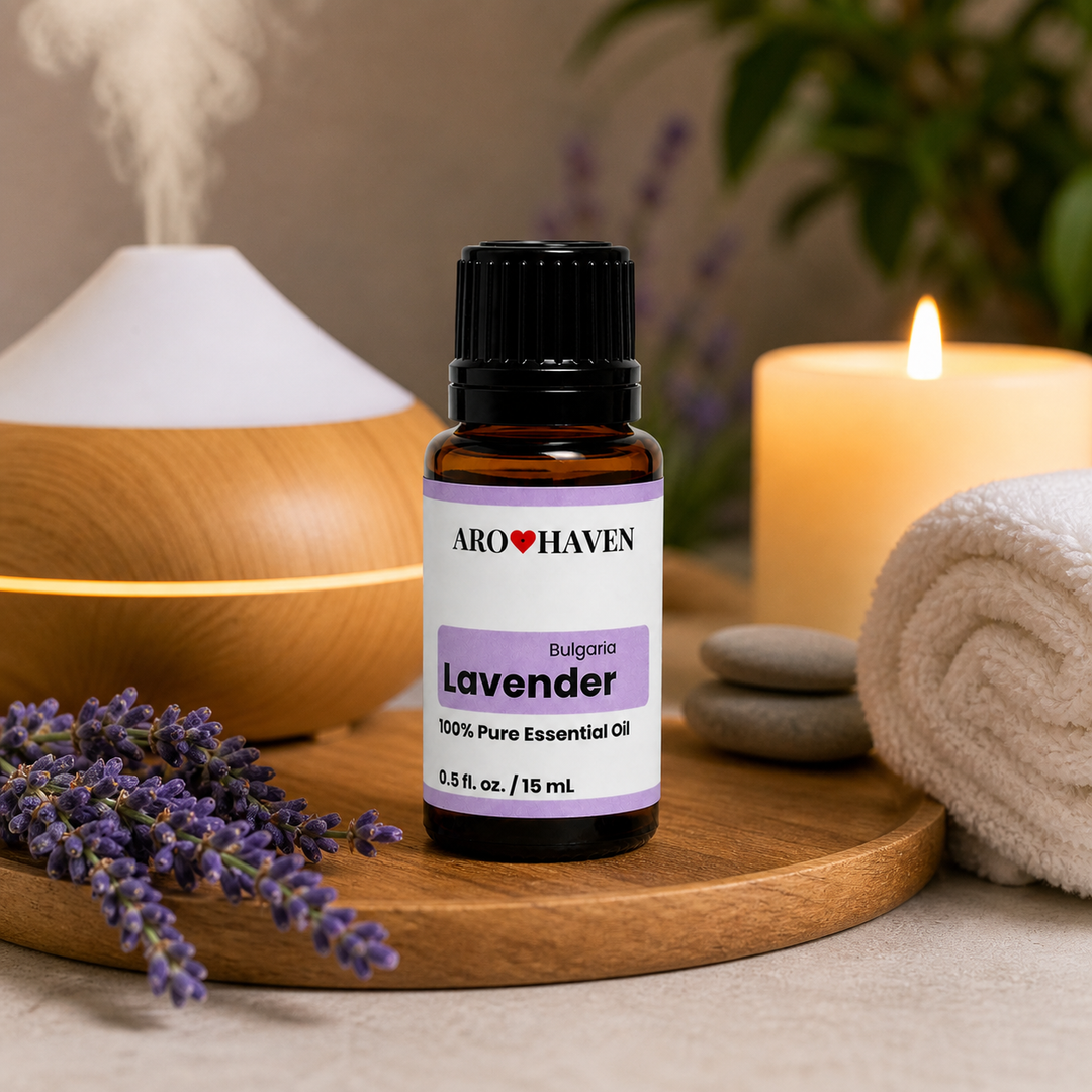 Aro Haven Lavender Bulgaria Essential Oil 0.5 fl oz (15 mL) – 100% Pure Lavandula Angustifolia Oil – GC/MS Tested, Aromatherapy Diffuser Oil, Floral Relaxing Aroma, Premium Bulgarian Essential Oil