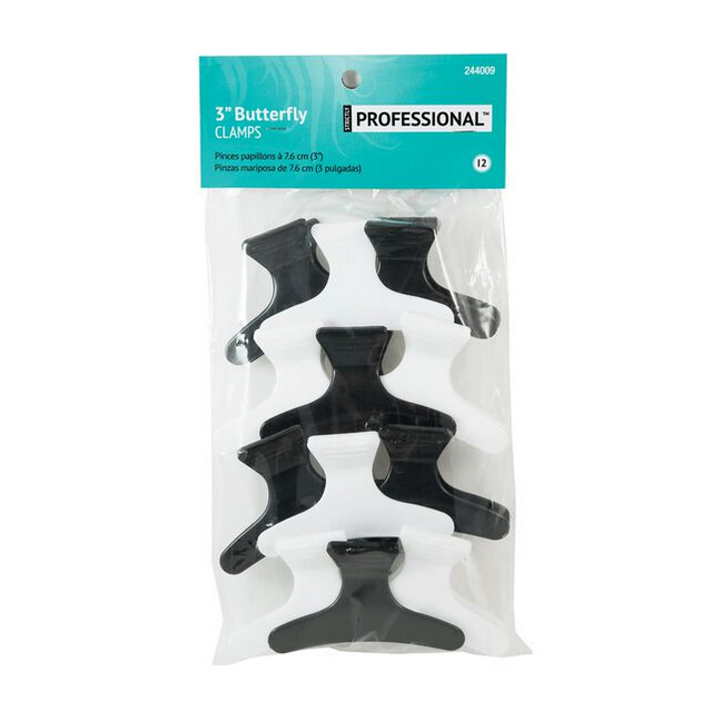Salon Care Butterfly Clamp Black/White 12 Pack