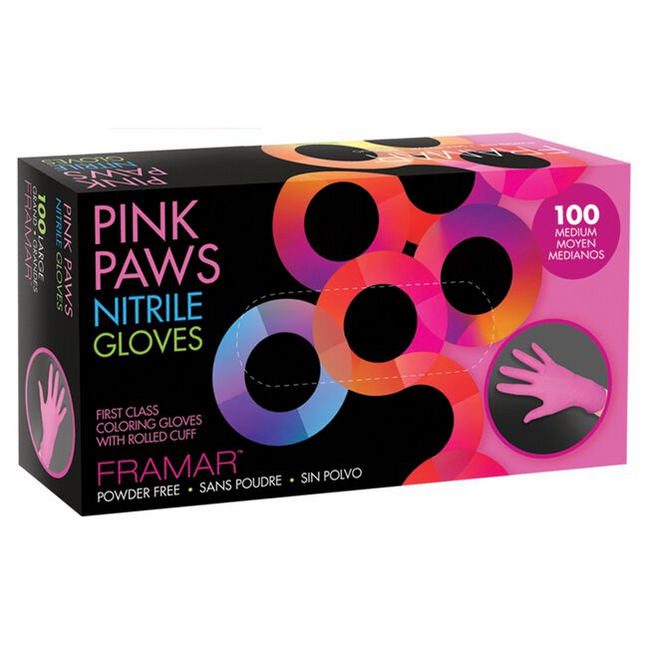 Pink Paws Nitrile Gloves-100 Medium