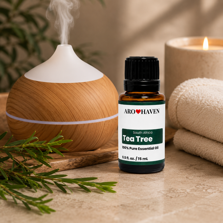 Aro Haven Tea Tree South Africa Essential Oil 0.5 fl oz (15 mL) – 100% Pure Melaleuca Alternifolia Oil – GC/MS Tested, High Terpinen-4-ol Content, Aromatherapy Diffuser Oil, Premium Essential Oil