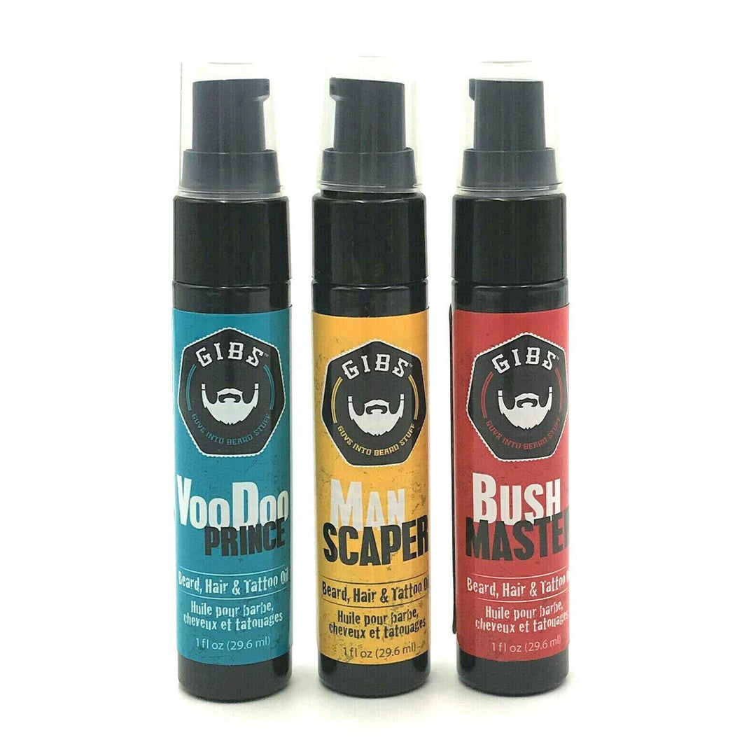 GIBS Grooming Beard, Hair & Tattoo Oil Trio 1 oz each