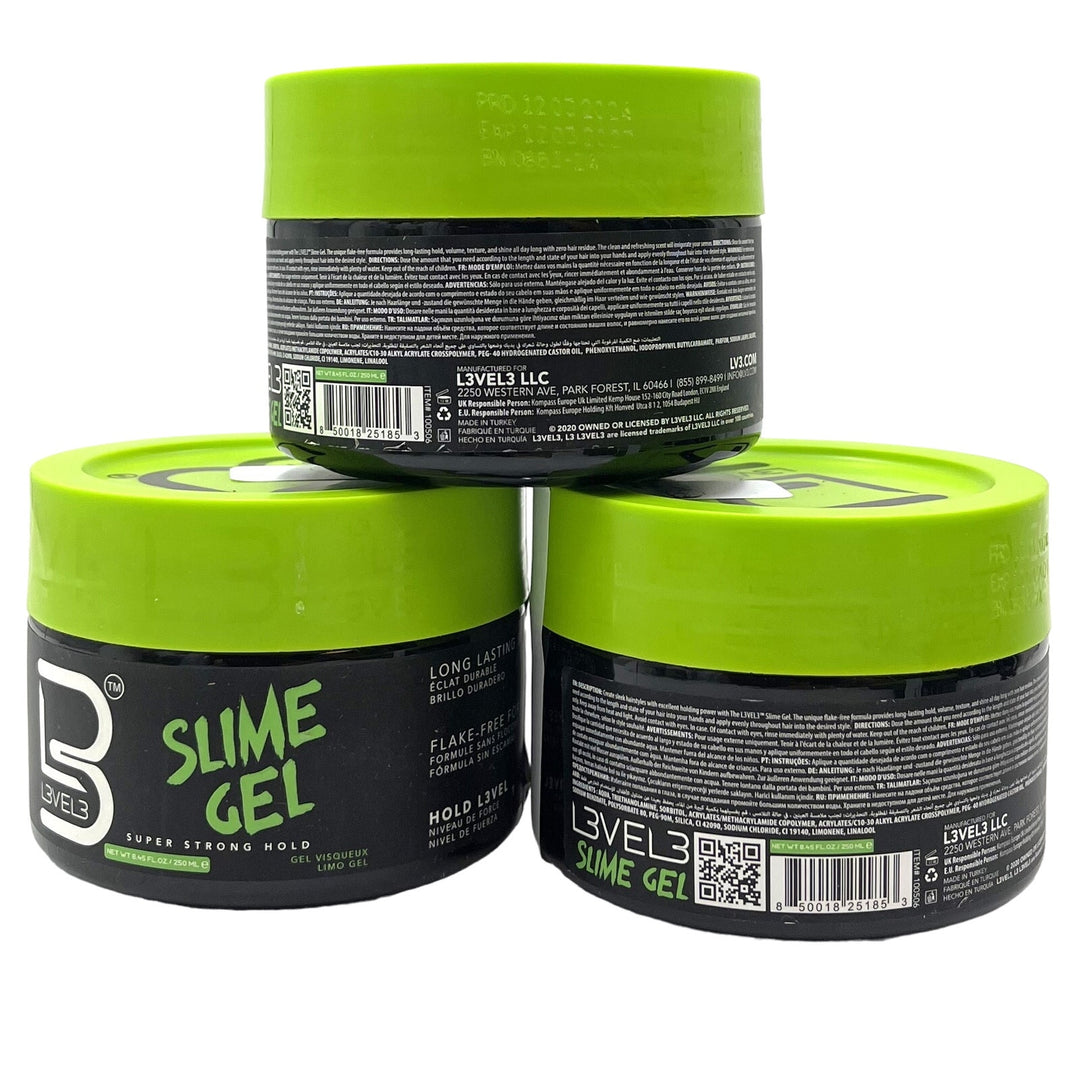 L3VEL3 Slime Hair Gel Super Strong, 8.45 oz-3 Pack