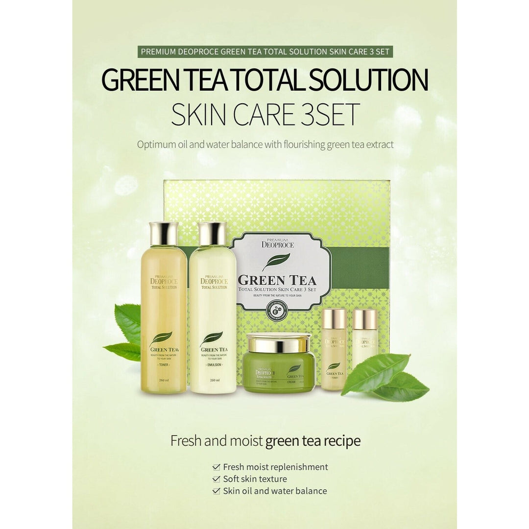 Deoproce Green Tea Total Solution Skin Care 3 Set – Toner, Emulsion, and Cream