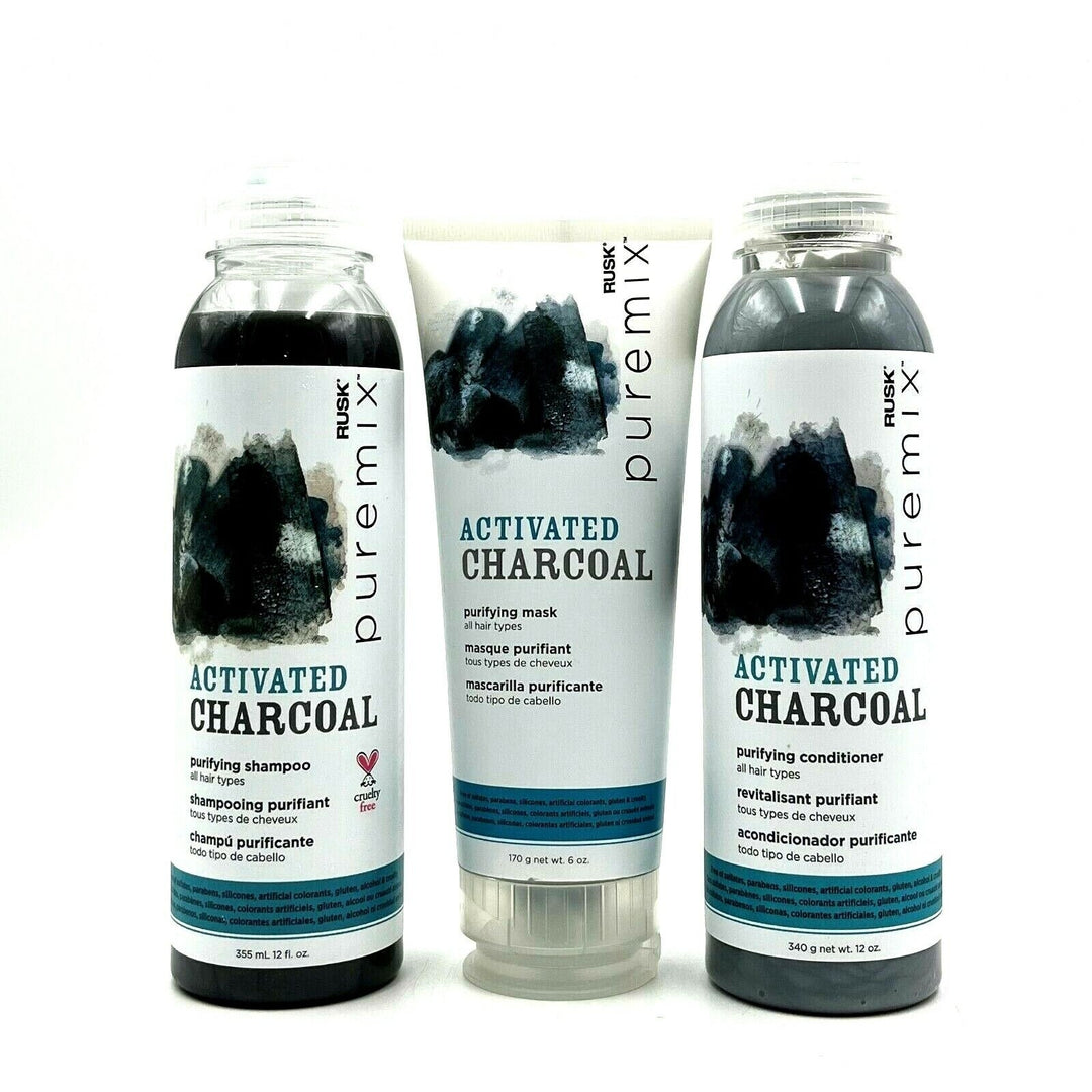 Rusk Puremix Activated Charcoal Purifying Shampoo, Conditioner & Mask Trio Set