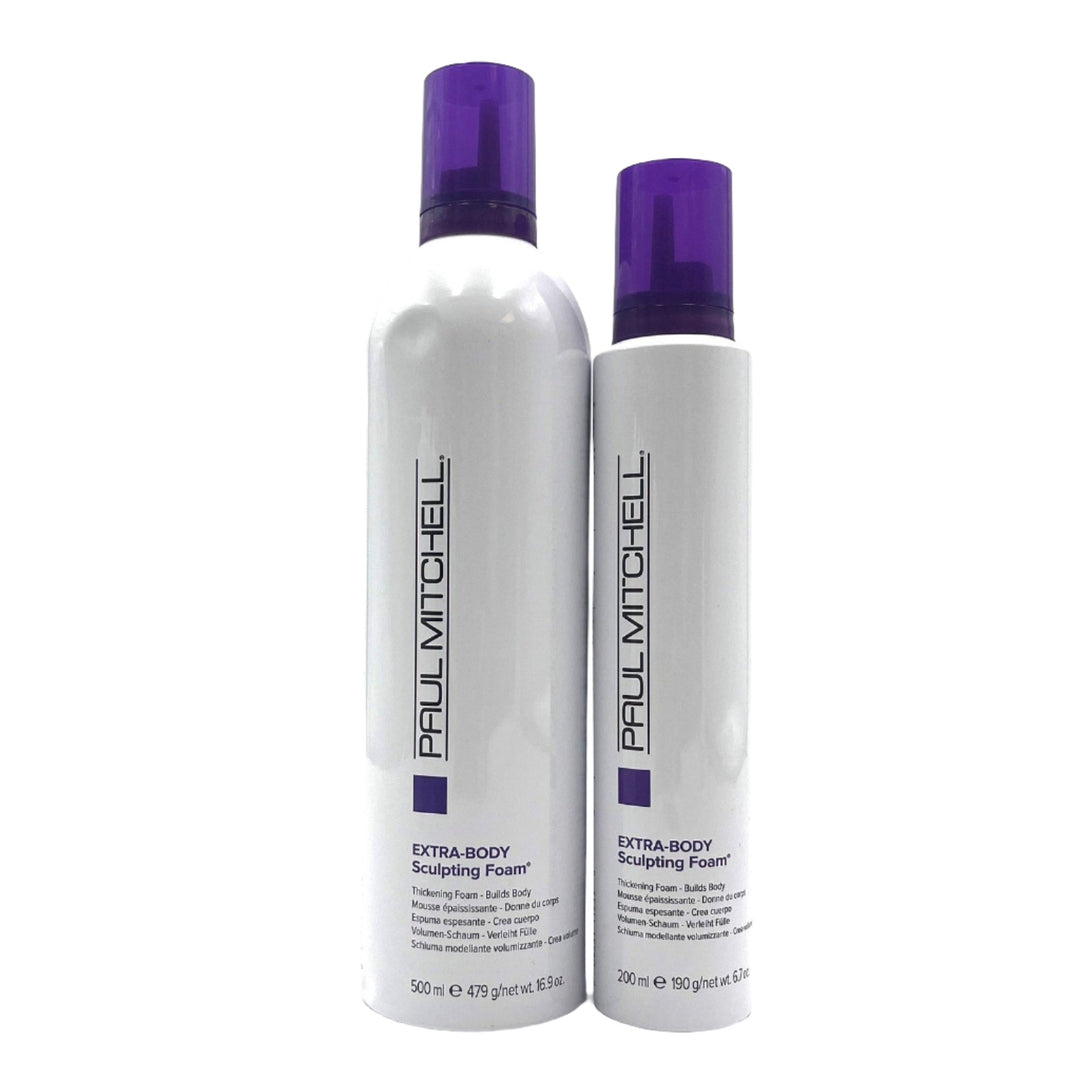 Paul Mitchell Extra Body Sculpting Foam 16.9 oz & Thickening Foam 6.7 oz Duo