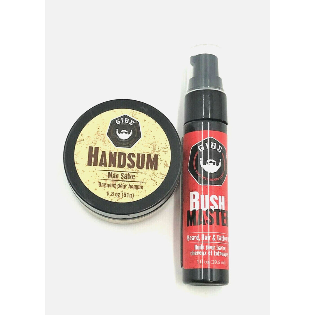 GIBS Bush Master Beard, Hair & Tattoo Oil 1 oz & Hansum Man Salve/Dry Skin 1.8oz