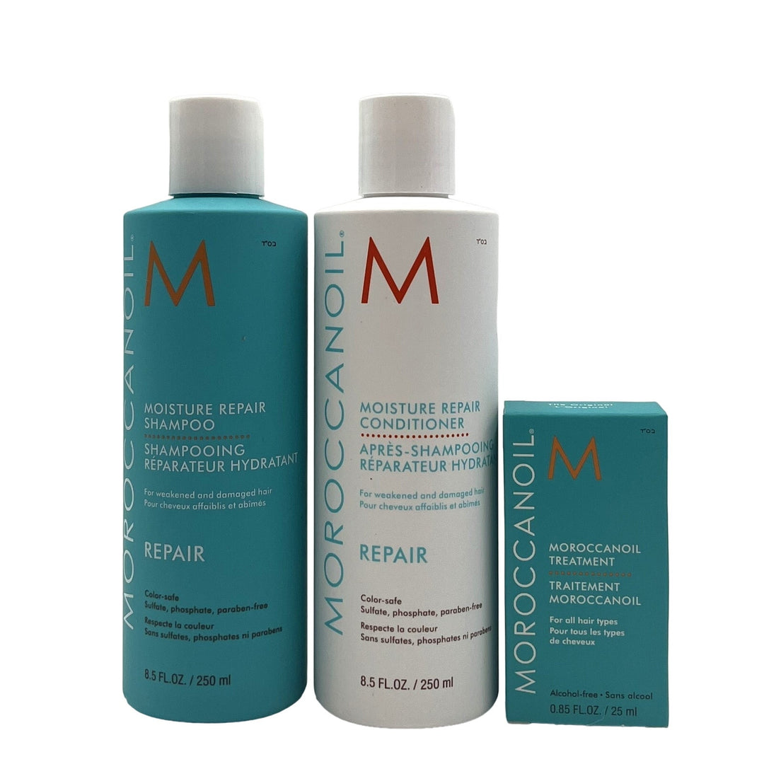 Moroccanoil Moisture Repair Shampoo Conditioner 8.5 fl.oz & Original Oil Treatment 0.85 fl.oz