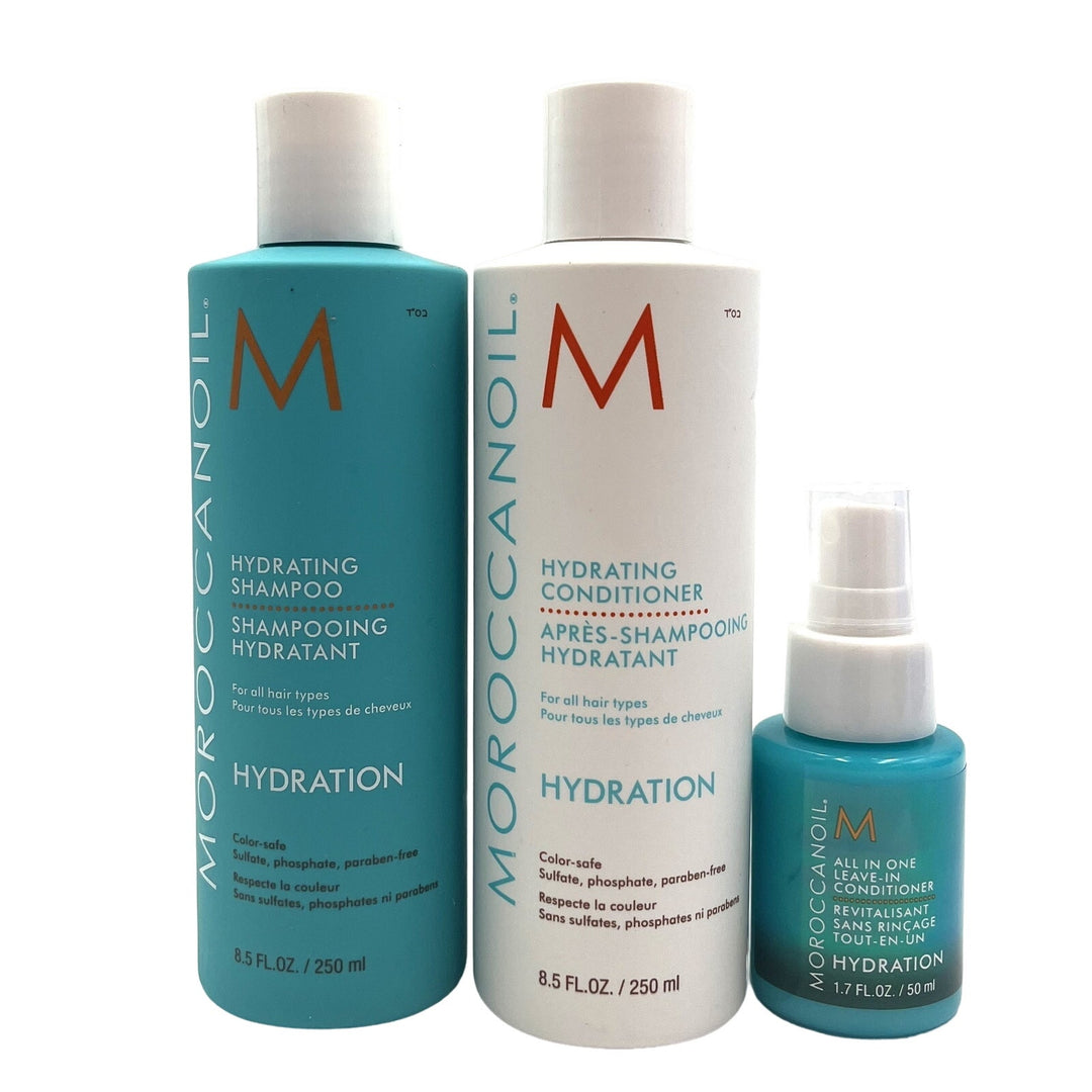 Moroccanoil Hydrating Shampoo & Conditioner 8.5 oz & All In One Leave In 1.7 oz Trio