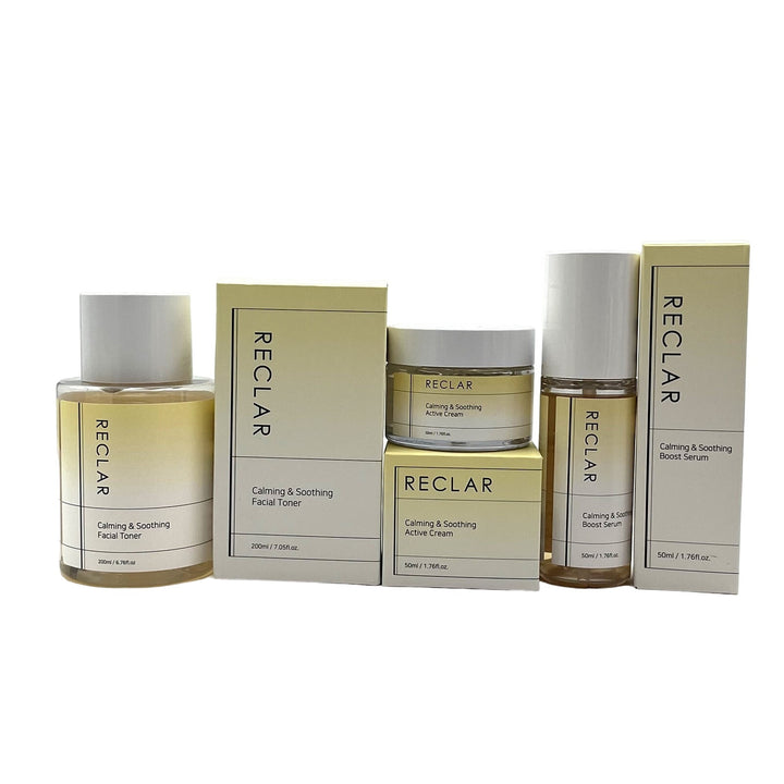 Reclar Korean Luxury Cosmetics Calming Soothing Products (Toner, Active Cream & Serum)