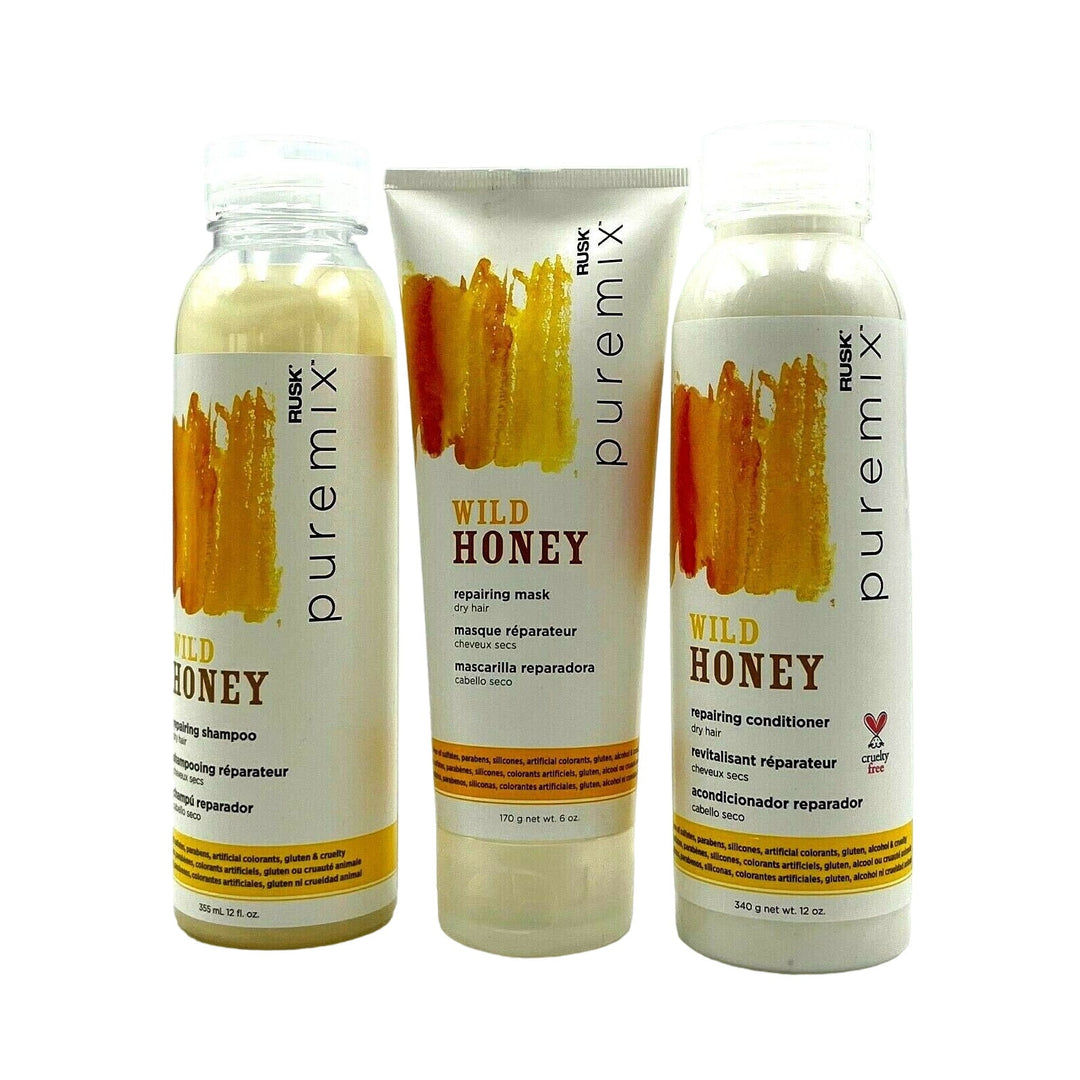 Rusk Puremix Wild Honey Repairing Shampoo, Conditioner & Mask Trio Set