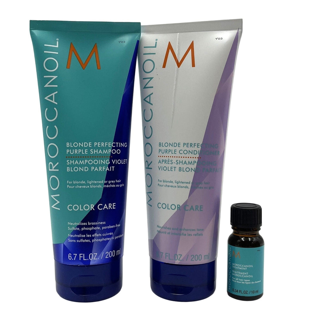 Moroccanoil Blonde Perfecting Purple Shampoo, Conditioner & Purple Oil Trio
