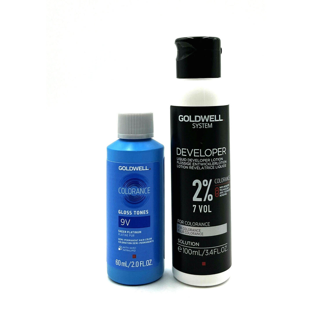 Goldwell Colorance Gloss Tones 9V Sheer Platinum 2 oz & 7V Developer Lotion 3.4 oz Duo