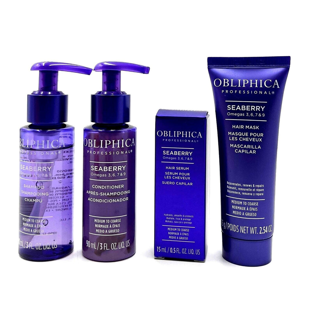 Obliphica Seaberry Medium To Coarse Travel Kit (Shampoo/Conditioner/Mask/Serum)