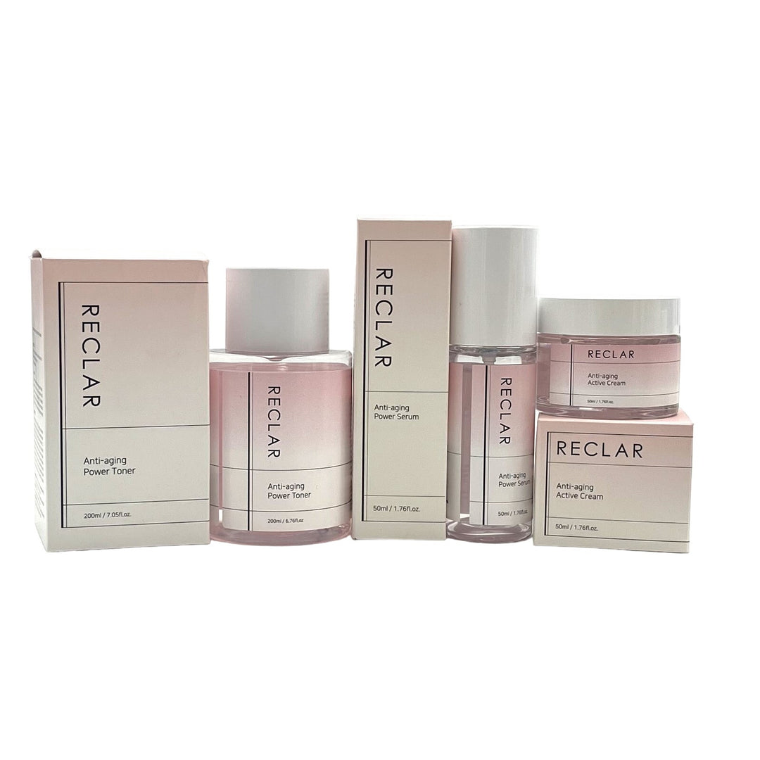 Reclar Korean Premium Skin Care Anti-Aging Bundle Products (Toner, Serum & Cream)