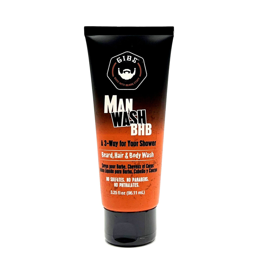 GIBS Man Wash BHB 3 Way Shower Beard, Hair & Body Wash 3.25 oz