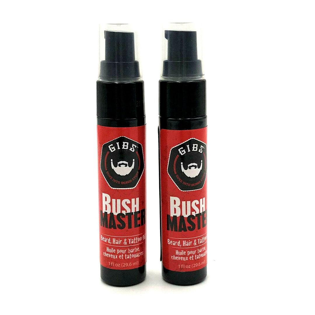 GIBS Guys Into Beard Stuff BushMaster Beard, Hair & Tatoo Oil 1 oz-2 Pack