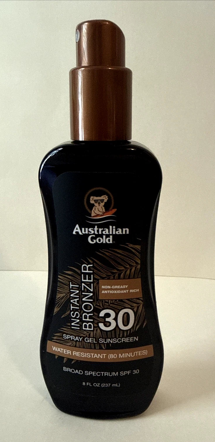 Australian Gold Instant Bronzer Non Greasy 8 Spray Gel Sunscreen 8 fl.oz - EXPIRED