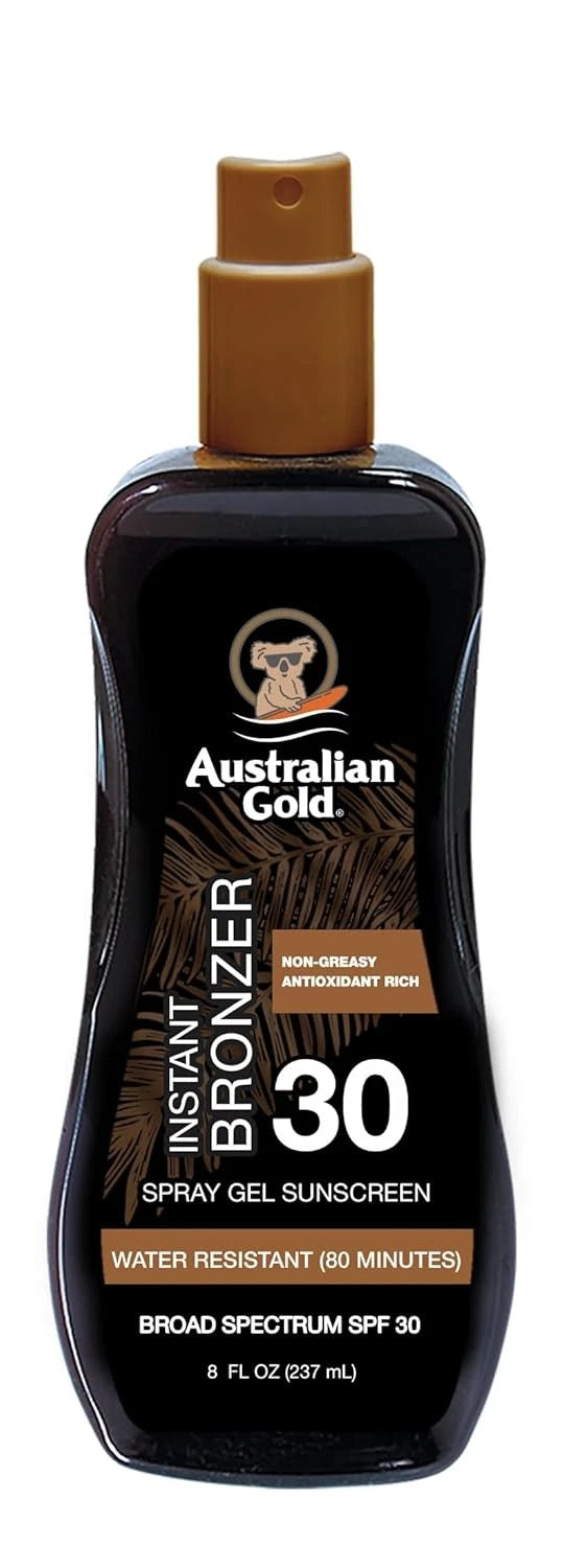 Australian Gold Instant Bronzer Non Greasvy 30 Spray Gel Sunscreen 8 fl.oz - EXPIRED