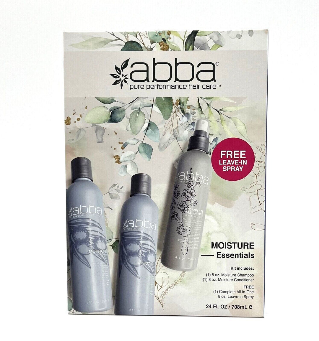 Abba Hair Care Moisture Essentials Holiday Gift Kit (Shampoo, Conditioner, Spray)