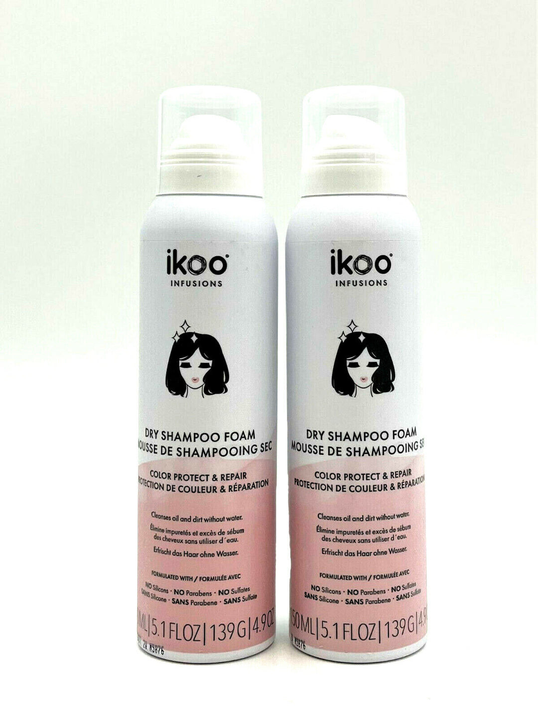 Ikoo Infusions Dry Shampoo Foam Color Protect & Repair 5.1 oz-Pack of 2