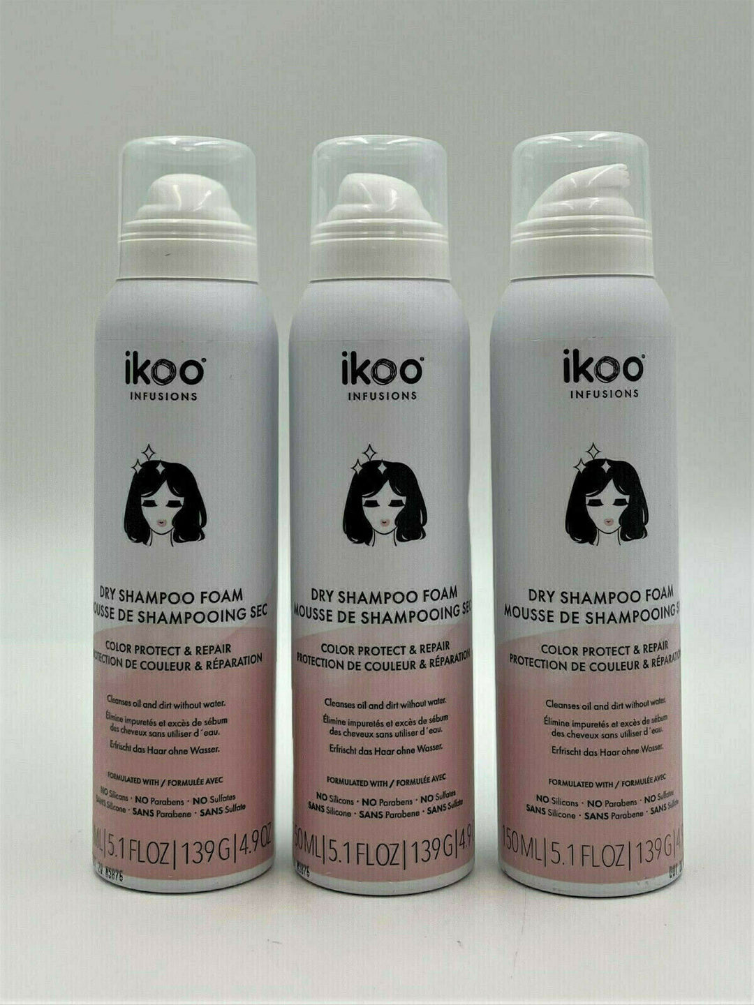 Ikoo Infusions Dry Shampoo Foam Color Protect & Repair 5.1 oz-Pack of 3