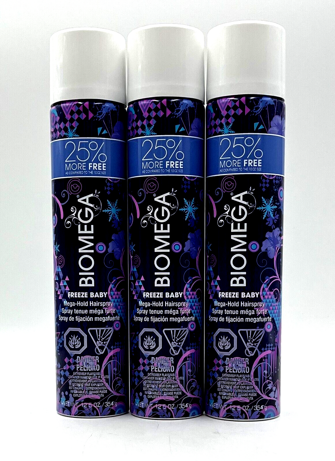 Aquage Biomega Freeze Baby Mega Hold Hairspray 25% More 12.5 oz-3 Pack