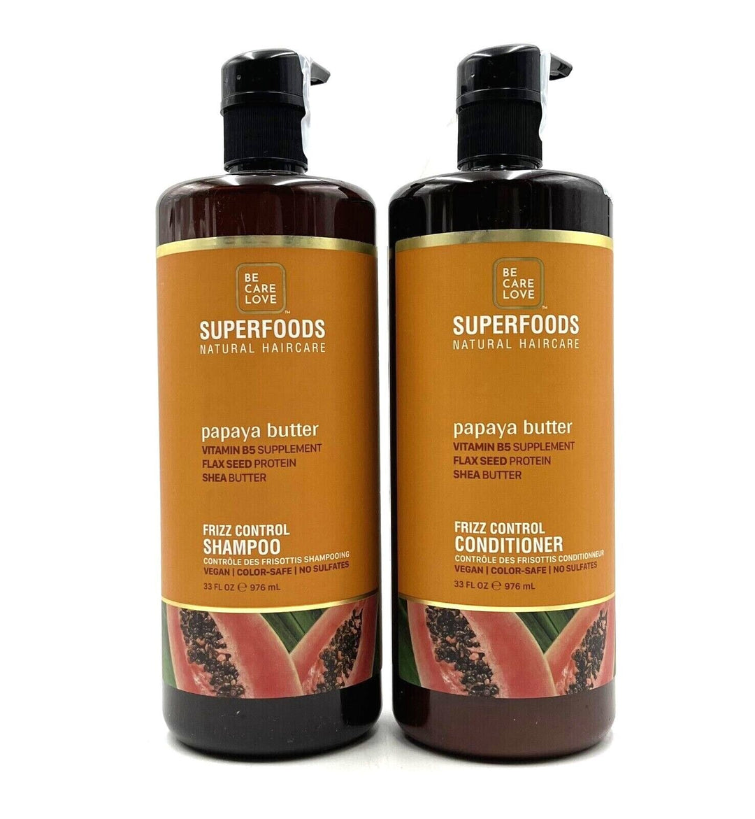 Be Care Love Superfoods  Papaya Butter Frizz Control Shampoo & Conditioner 33 oz Duo