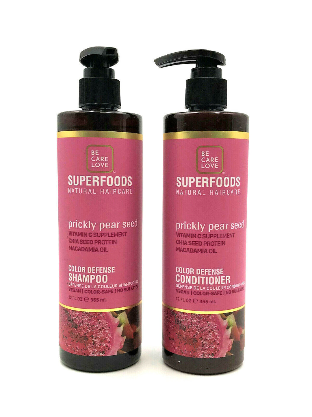 Be Care Love Prickly Pear Seed Color Defense Shampoo & Conditioner Vegan 12 oz Duo