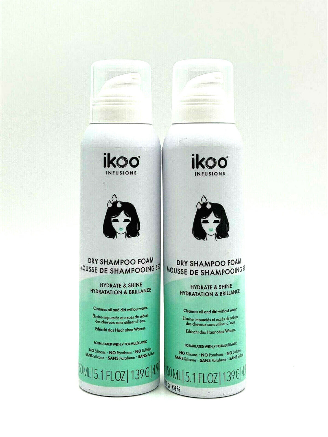 Ikoo Infusions Dry Shampoo Foam Hydrate & Shine 5.1 oz-Pack of 2