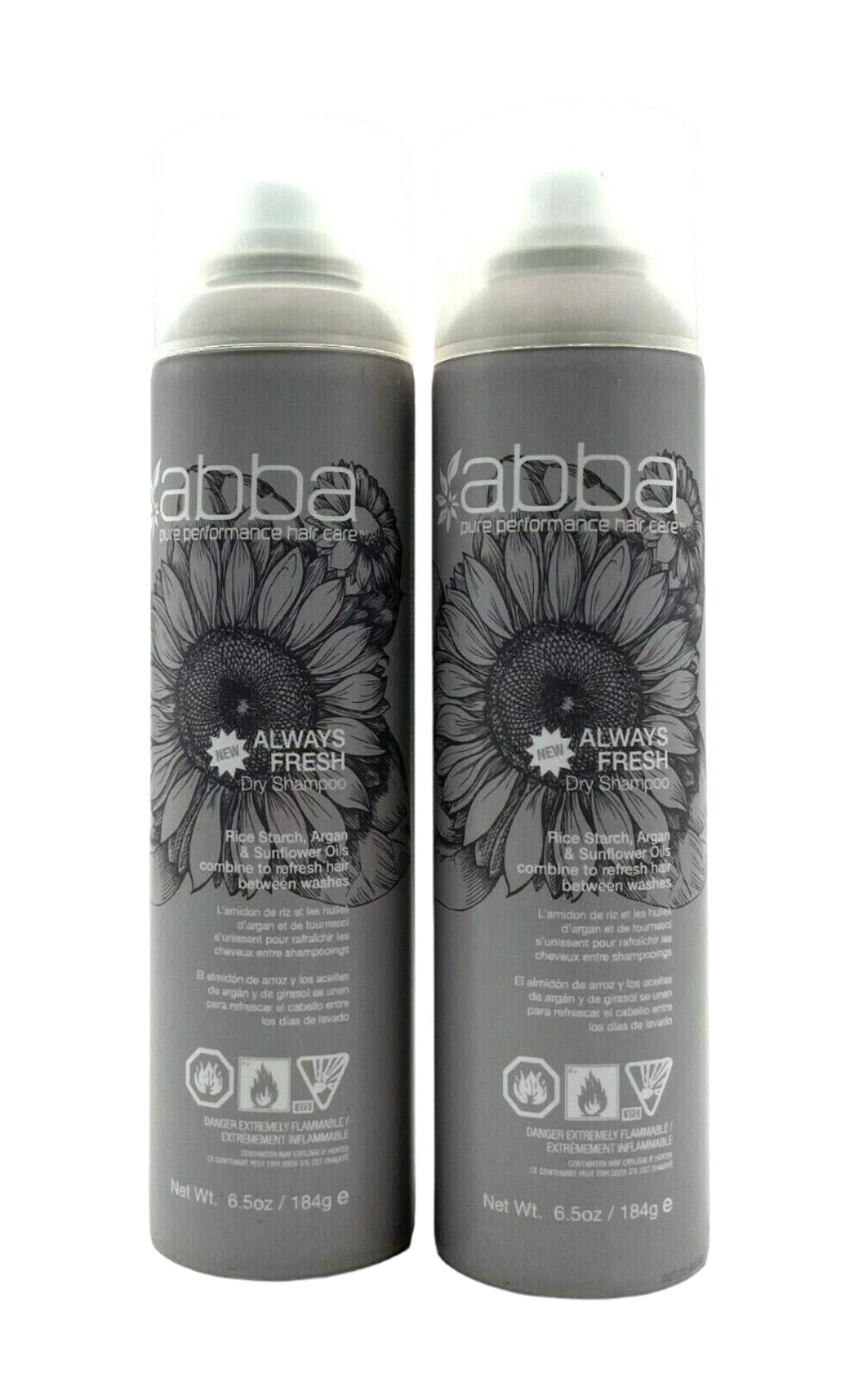 Abba Hair Care Always Fresh Dry Shampoo Rice Starch, Argan,Sunflower 6.5 oz-2 Pk